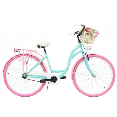 Dámsky retro bicykel 26" Lavida 7-prevodový rám 18" Modrý, ružové kolesá